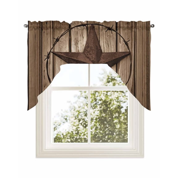 Western Star Retro Kitchen Curtains Swag Valance for Windows/Bathroom/Cafe, Brown Vintage Wood Grain Rod Pocket Drape Panel Swag Curtains Valance for Bedroom/Living Room 56"x36"