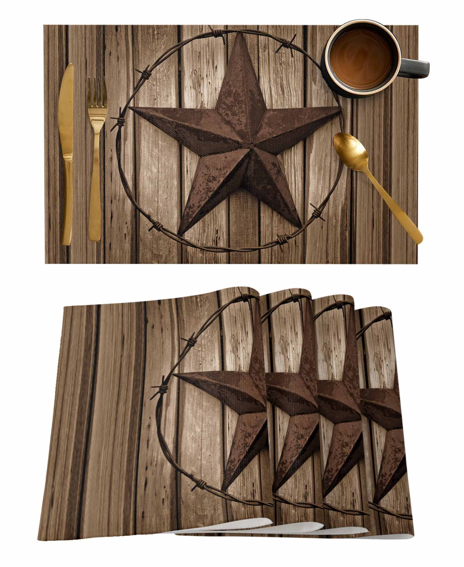 Western Star Retro Placemats Set of 4, Brown Vintage Wood Grain ...