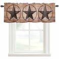 thumbnail image 1 of Western Star Retro Rod Pocket Curtain Valance, Country Farmhouse Brown Wooden Grain Farmhouse Window Valance for Living Room, Bedroom, Kitchen 42"W x 12"L, 1 of 9