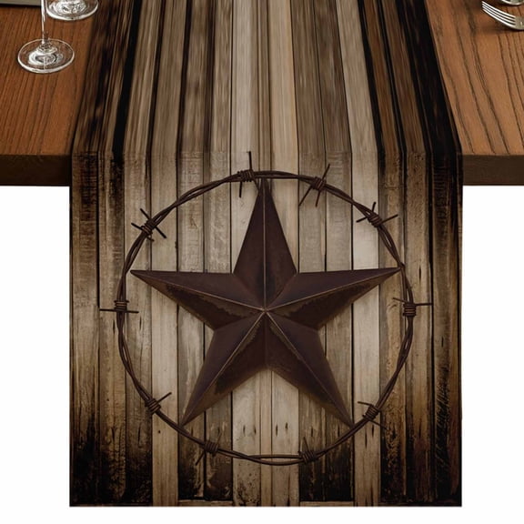 Western Star Retro Short Table Runner 48 Inches Long, Vintage Brown Wood Barn Cotton Linen Table Runners Dresser Scarves, Fabric Tabletop Scarf Furniture Cover for Home Dinner Party Decor 13"x48"