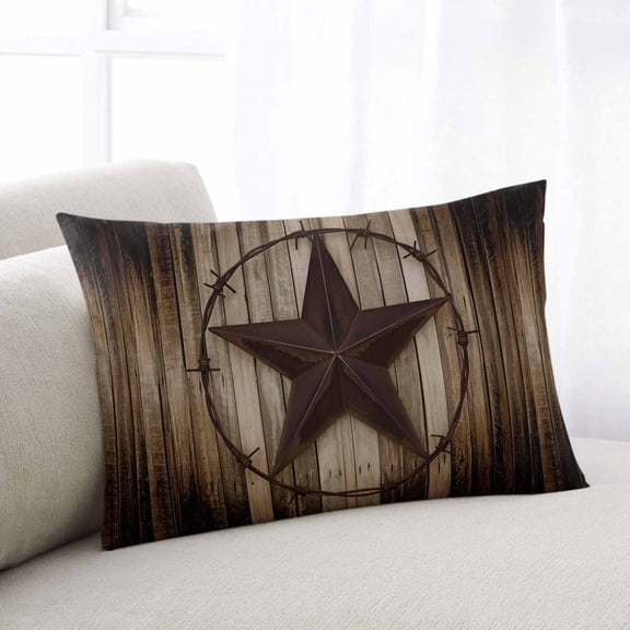 Western Star Retro Throw Pillow Covers, Vintage Brown Wood Barn Soft Breathable Pillow Cases with Invisible Zipper for Sleeping, Standard Pillowcases for Couch Bed Sofa Chair 20x26 Inches