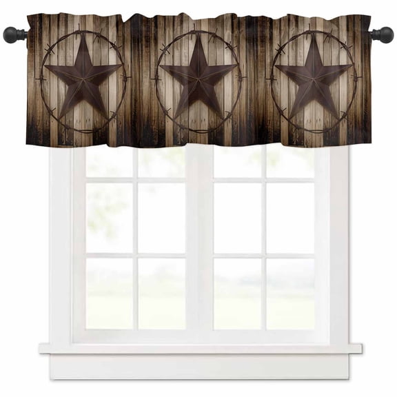 Western Star Retro Valances for Windows Farmhouse Kitchen Curtains Valances Rod Pocket Valance Curtains for Kitchen Windows Vintage Brown Wood Barn Window Valances for Bathroom Bedroom 54"x18"