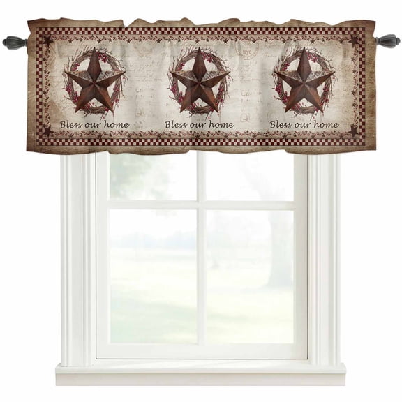 Western Star Retro Valances for Windows Farmhouse Kitchen Curtains Valances Rod Pocket Valance Curtains for Windows Country Texas Stars Res Buffalo Plaid Window Valances for Bathroom Bedroom 42"x18"