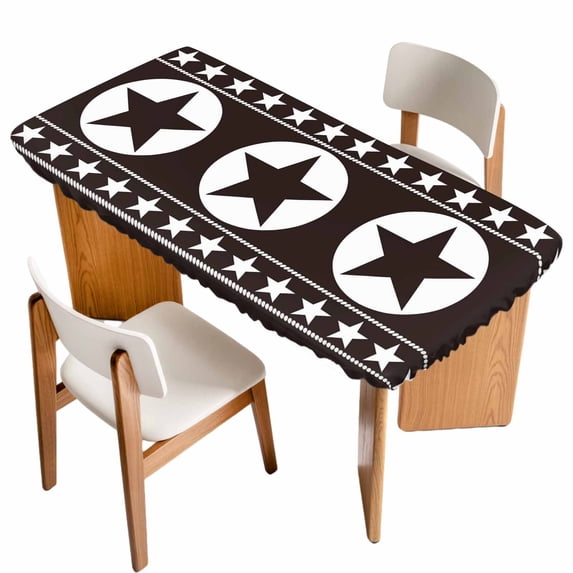 Western Star Tribal Table Cloths for 3 Foot Rectangle Tables, Brown Texas Ethnic Stars Abstract Art Patio Waterproof Elastic Fitted Tablecloths, Washable Rectangular Table Cover for Camping
