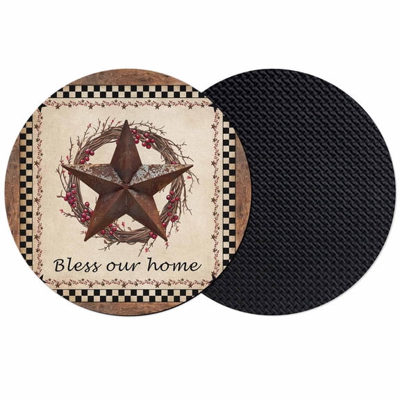 Western Star Vintage Coasters Set of 2, Absorbent Coasters for Drinks, Country Texas Stars Buffalo Plaid Brown Coaster for Desk Coffee Table Protection, Home Decor House Warming Gifts 4"