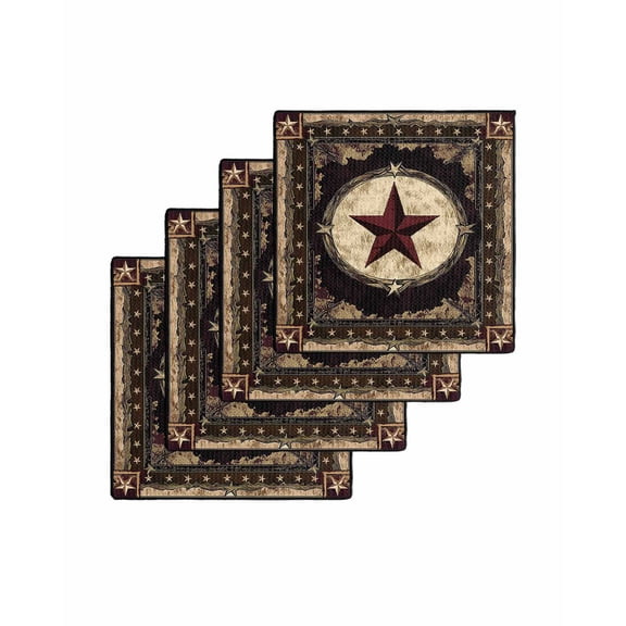 Western Stars Brown Kitchen Dish Towels for Drying Dishes Set of 4, Farmhouse Country Vintage Wood Grain Waffle Weave Microfiber Terry Hand Tea Bathroom Towels Quick Dry & Absorbent Towel 12x12