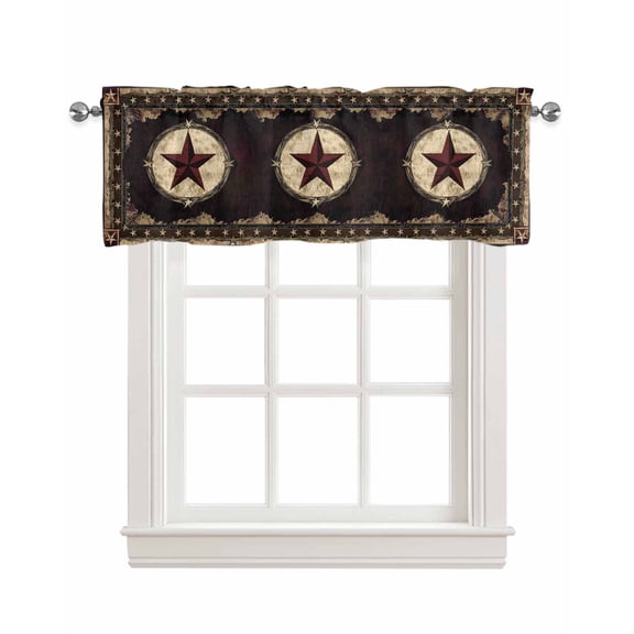 Western Stars Brown Kitchen Valances for Windows Farmhouse Linen Window Valance Curtain for Living Room Window Treatment Farmhouse Country Vintage Wood Grain Valance Rod Pocket Topper, 54 x 18 Inch
