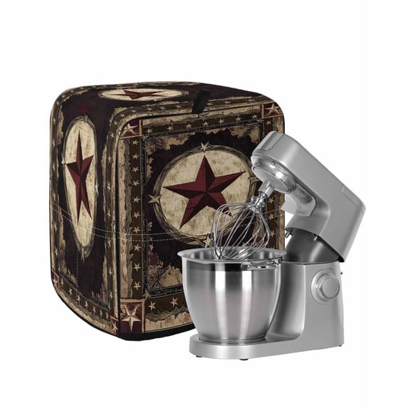 Western Stars Brown Stand Mixer Dust Cover with Storage Pocket & Handles,Farmhouse Country Vintage Wood Grain Fits All Tilt Head & Bowl Lift Kitchen Appliance Cover Organizer Accessories,6-8 Quart