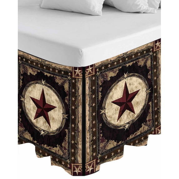 Western Stars Brown Wrap Around Bed Skirts for California King Bed 16" Drop,Bed Skirt with Adjustable Elastic Belt Dust Ruffle Bed Valance Farmhouse Country Vintage Wood Grain Bed Frame Cover
