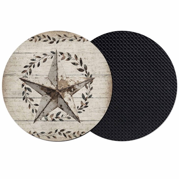 Western Stars Farmhouse Coasters Set of 2, Absorbent Coasters for Drinks, Vintage Wheat Rings Wooden Stripes Coaster for Desk Coffee Table Protection, Home Decor House Warming Gifts 4"