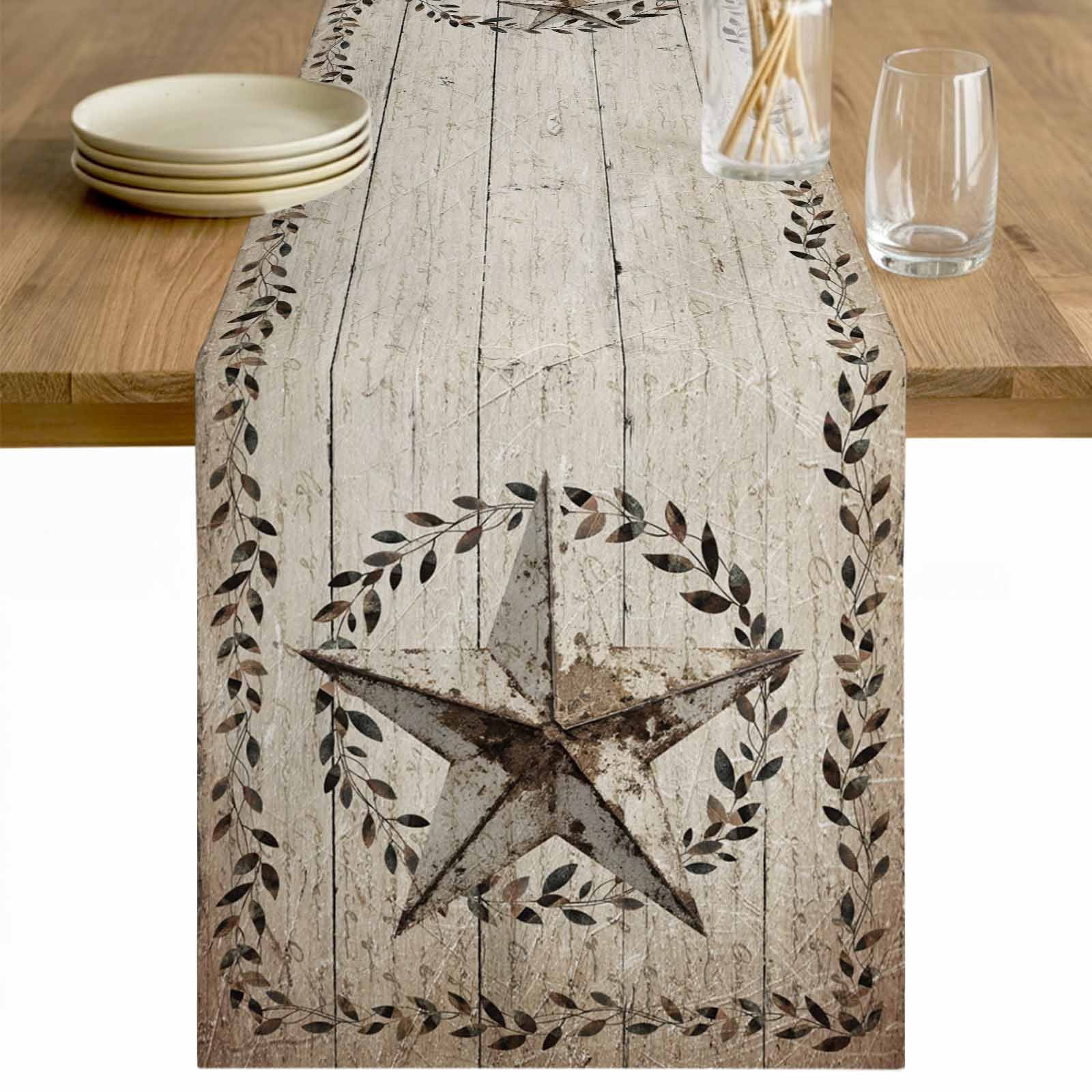 Western Rustic Table Runner Western Stars Farmhouse Table Runner - 120 Inch Long Vintage Wheat ...