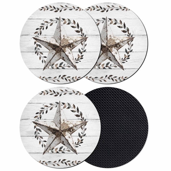 Western Stars Retro Coasters Set of 4, Absorbent Coasters for Drinks, Wheat Rings Farmhouse Wooden Stripes Coaster for Desk Coffee Table Protection, Home Decor House Warming Gifts 4"