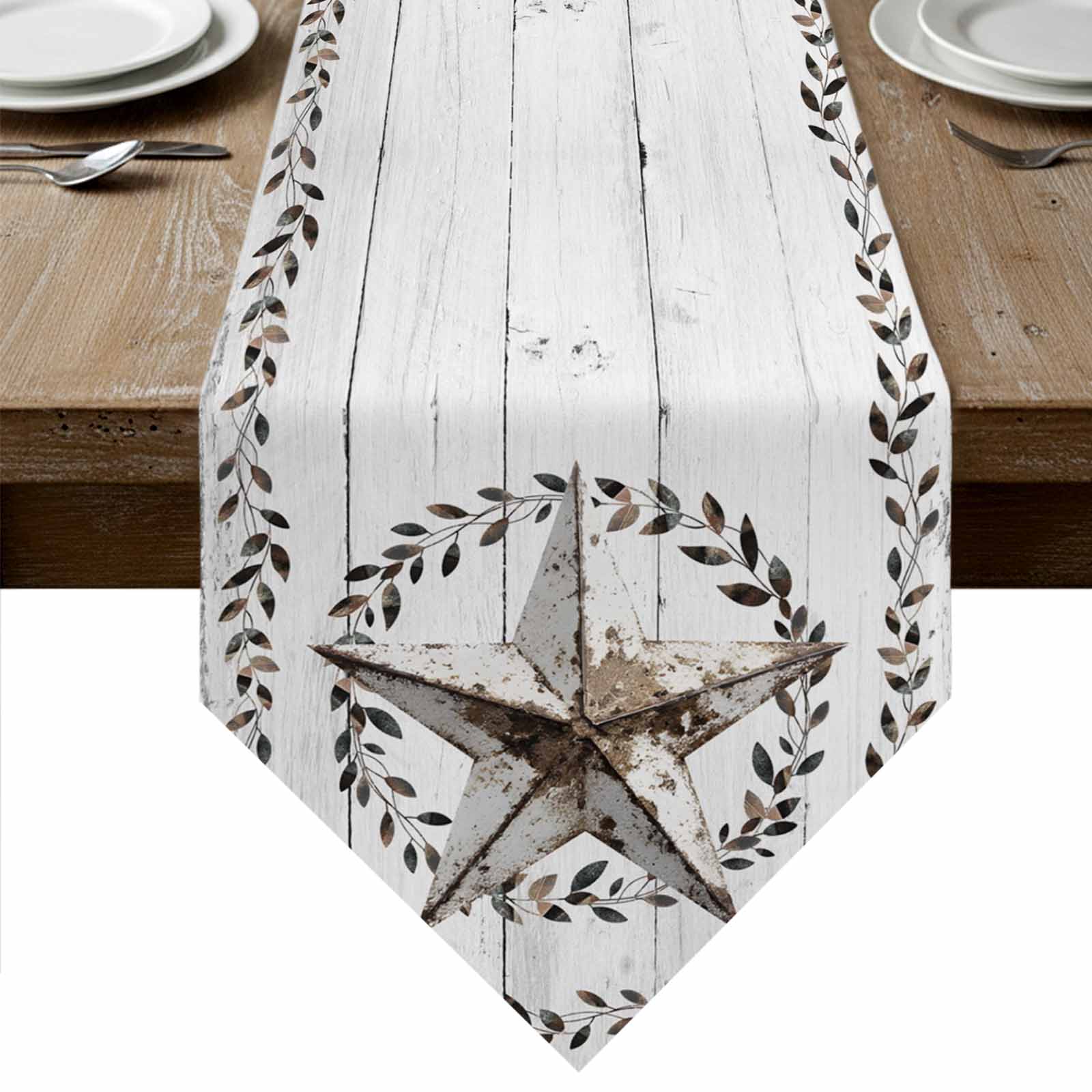 Western Rustic Table Runner Western Stars Retro Table Runner Linen Burlap Table Runner 108 Inches ...