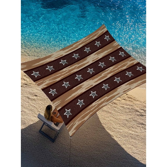 Western Stars Sun Shade Sail 8' x 10', Vintage Brown Grey Stars Stripes Wood Grain Rectangle Outdoor Sunshade Canopy, Waterproof UV Block Patio Covers for Garden Yard Beach