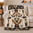 thumbnail image 1 of Western Steer Geometric Emblem, Rustic Desert Style for Ranch Style Fans, Cream Pumpkin Sofa Scene and Thanksgiving Gift, Warm Flannel Blanket for Cabin and Living Room, Home Decor, 1 of 9
