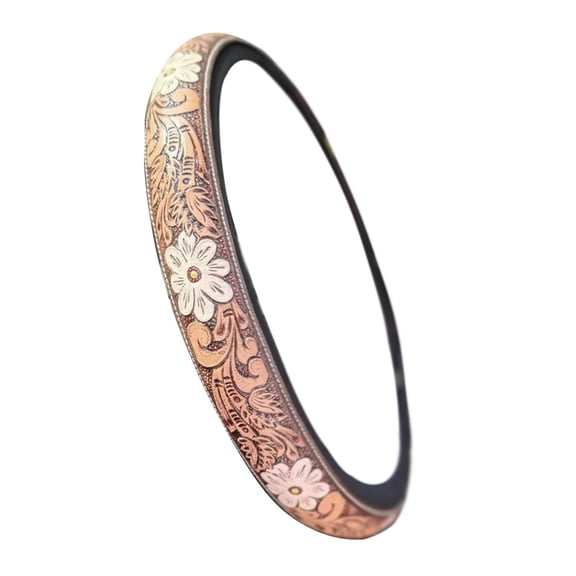 Western Steering Wheel Cover,Retro Western Cowboy Car Universal Steering Wheel Cover,Embossed Hand-Painted Leather Western Car Accessories, for Women Man, Anti- Design Easy to Install (B)