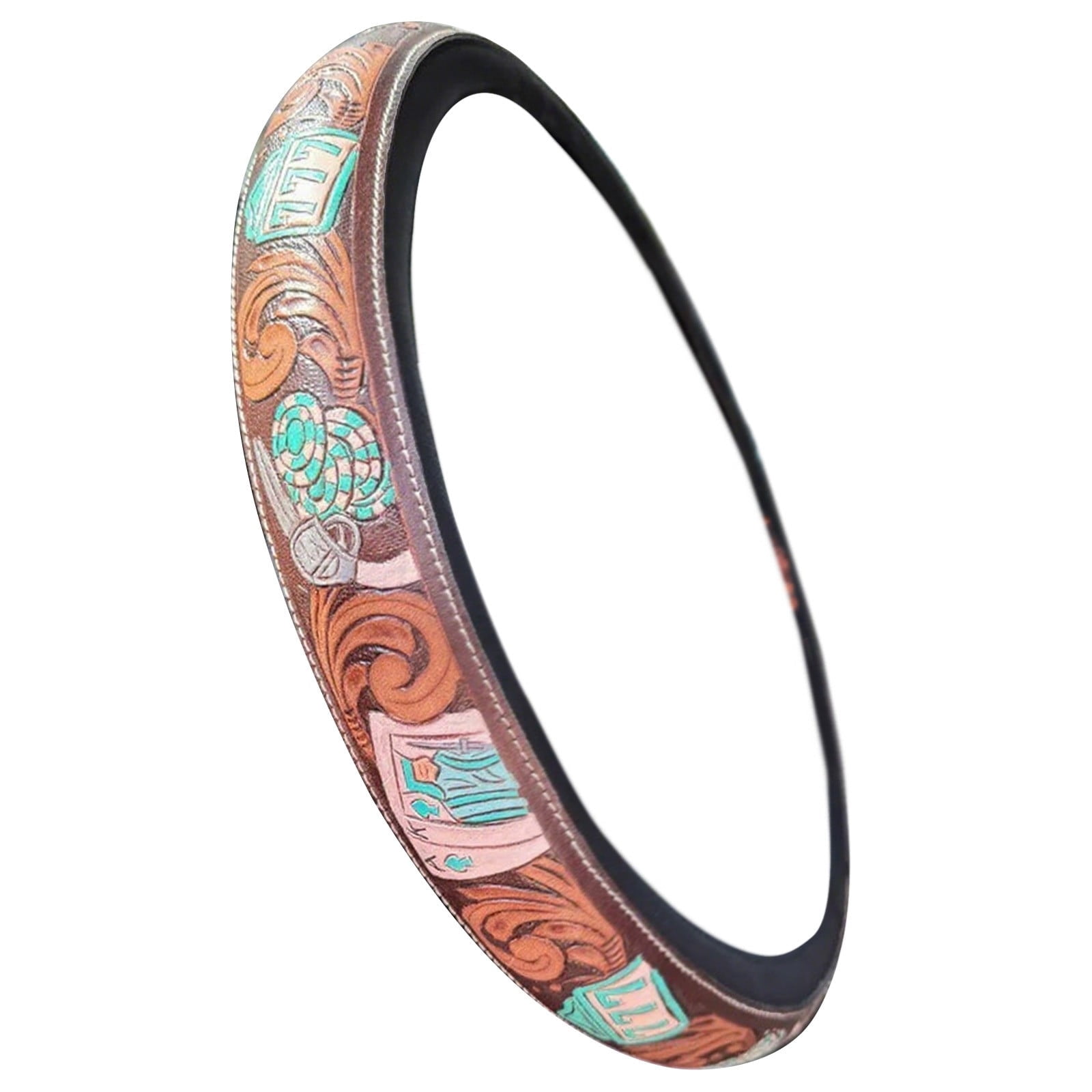 Western Steering Wheel Cover,Retro Western Cowboy Car Universal Steering Wheel Cover,Embossed Hand-Painted Leather Western Car Accessories, for Women Man, Anti- Design Easy to Install (E)