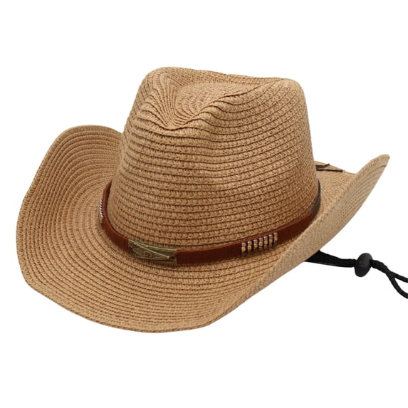 Western Straw Cowboy Hat Wide Brim Sun Protection for Travel and Beach Elegant Summer Fedora Khaki
