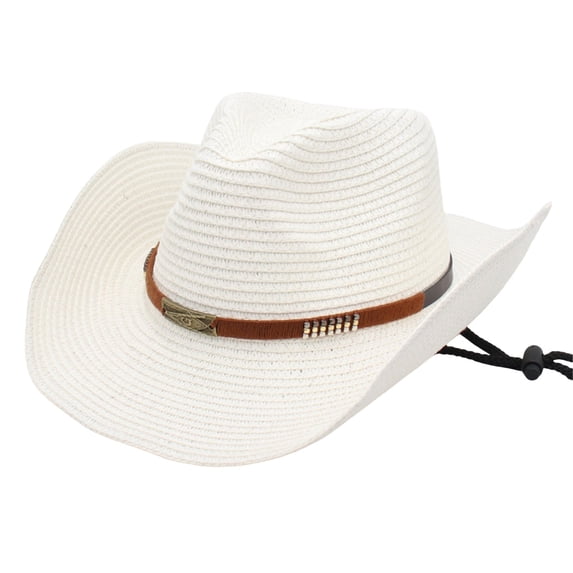 Western Straw Cowboy Hat Wide Brim Sun Protection for Travel and Beach Elegant Summer Fedora White
