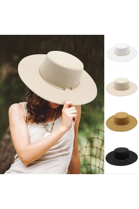 Western Straw Hats For Men - Fedora Hats For Women Flat Top Hat For Men Pork Pie Hat Wide Brim Church Hat,Black,One Size