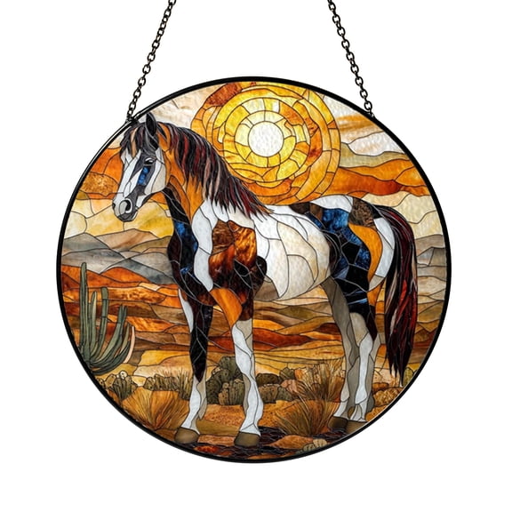 Western Style Appaloosa Horse Stained Glass Window Suncatcher, Sunrise Hanging Decor, Nature Light Catcher