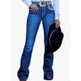 thumbnail image 1 of Western Style Boot Cut Jeans, High Rise Fit, Decorative Belt, Dark Blue Denim (US, Alpha, Small, Regular, Regular, Blue), 1 of 4