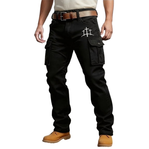 Western Style Cargo Pants Casual Work Trousers With Multiple Utility Pockets For Outdoor Daily Wear/Black/XL