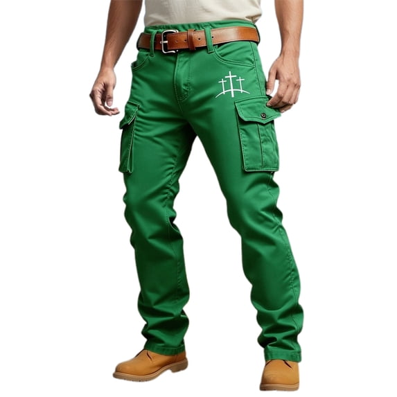 Western Style Cargo Pants Casual Work Trousers With Multiple Utility Pockets For Outdoor Daily Wear/Green/2XL