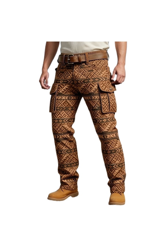 Western Style Cargo Pants Relaxed Fit Casual Trousers With Multiple Utility Pockets For Outdoor Daily Wear/Brown/S