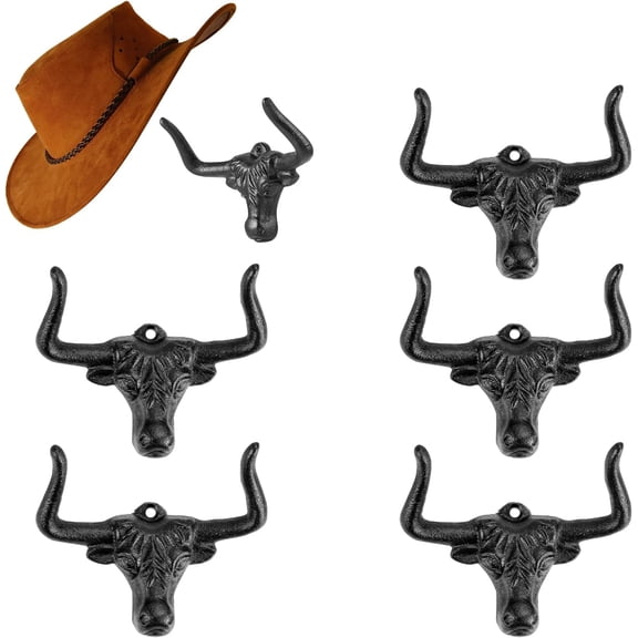 Western-Style Cast Iron Cowboy Hat Rack 6 Pack Black