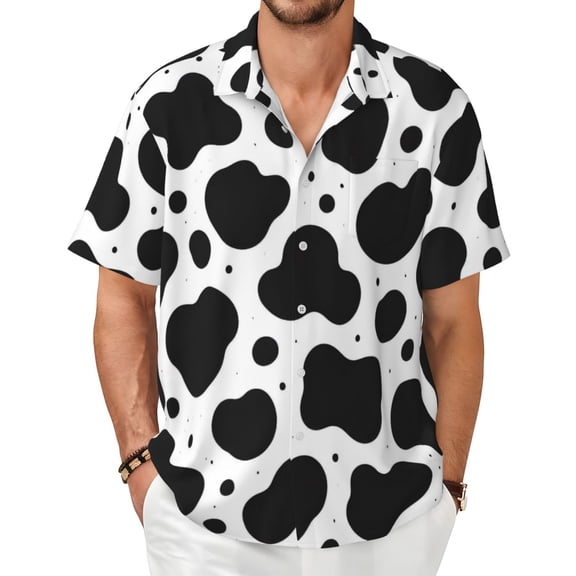 Western Style Cow Print Men's Shirts Short-Sleeved with All-Over Prints Button-Up Shirts