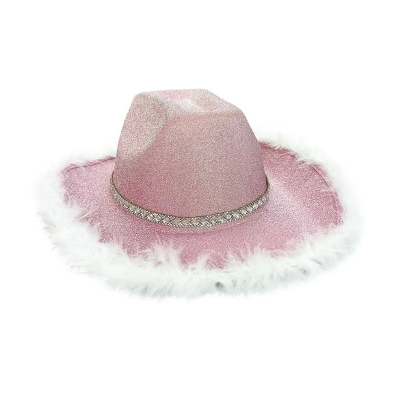 Western Style Cowboy Hat Costume Accessories Glitter Wide Brim Bling Cowgirl Hat Pink