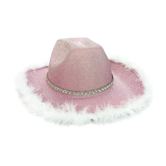 Western Style Cowboy Hat Costume Accessories Glitter Wide Brim Bling Cowgirl Hat Pink