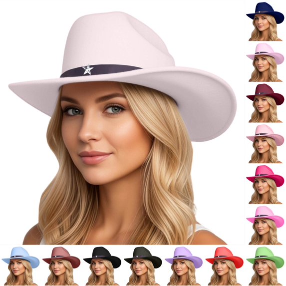 Western Style Cowboy Hat with Star Unisex Adult Riding Hat for and Western Cowboy Leather Hat Bands One Size