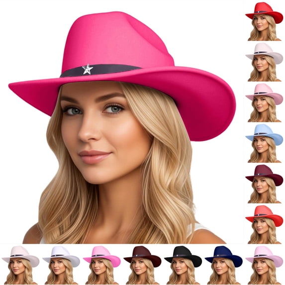 Western Style Cowboy Hat with Star Unisex Adult Riding Hat for and Western Cowboy Leather Hat Bands One Size