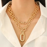Western-Style Cross-Border Trend Personalized Two-Piece Bar Necklace Set   Amazon Fashion Geometric Metal Lock & Clasp Collarbone Jewelry for Women