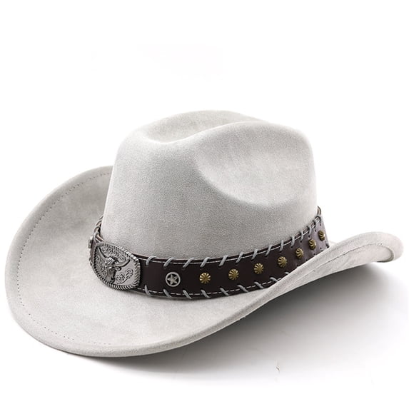 Western Style Suede Cowboy Hat, Wide Brim Adjustable Fedora, Retro Belted Hat for Men & Women, 13 Colors, One Size