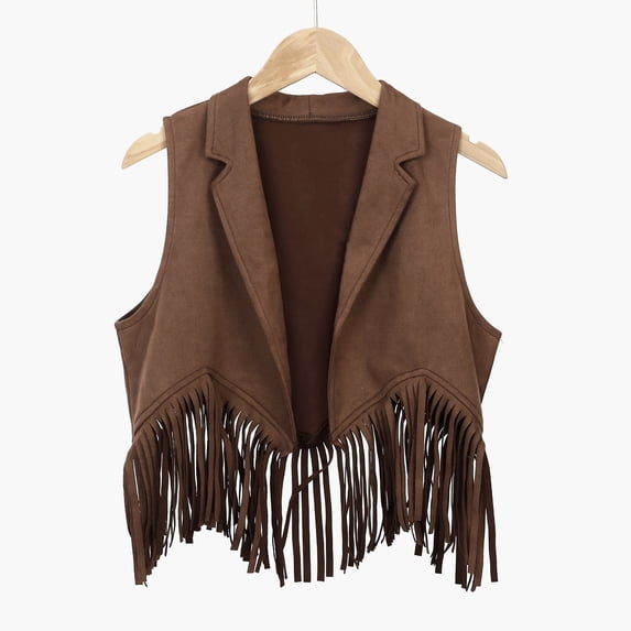 Western Style Fringe Vest Open Front Top for Cowboy Party Dress Up