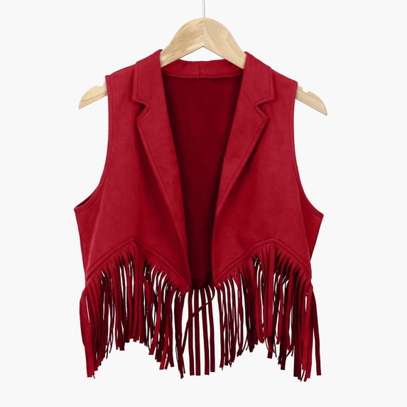 Western Style Fringe Vest Open Front Top for Cowboy Party Dress Up