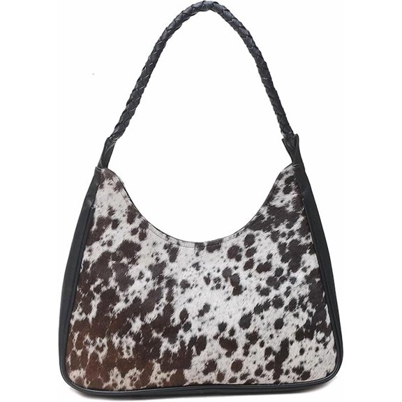 Western Style Hair On Leather Shoulder Bag Braided Strap Large Hobo Purse