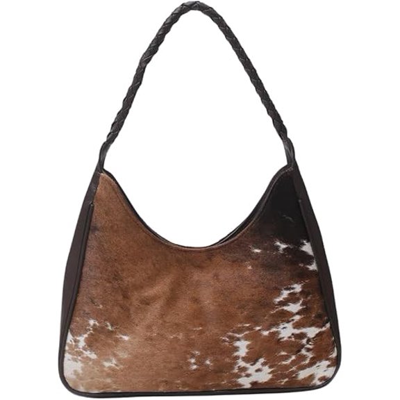 Western Style Hair On Leather Shoulder Bag Braided Strap Large Hobo Purse