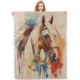 thumbnail image 1 of Western-Style Horse Blanket, Colorful Abstract Horse Art Flannel Throw Blankets,Soft Warm Lightweight Cozy Plush Animal Throws for Bed Sofa Office Travel Home Decor Gifts for Women 60"x50", 1 of 6