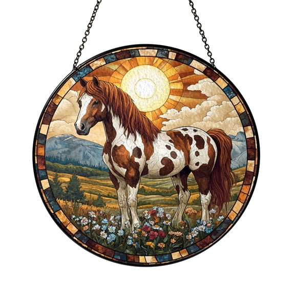 Western Style Horse Window Hanging – Stained Glass Look Farm Decor
