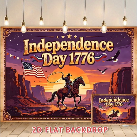 Western Style Independence Day 1776 Backdrop, Retro Cowboy Themed Decorative Banner, Suitable for Family Gatherings, Yard Parties, Holiday Celebrations, Indoor and Outdoor Scene Layout