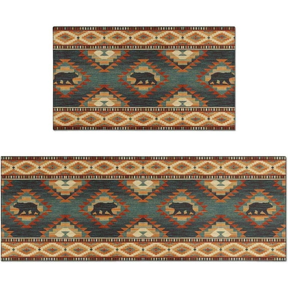Western Style Kitchen Rugs and mats Set of 2,Country Vintage Kitchen Mats for Floor,Non Slip Absorbent Mats for Sink Waterproof Runner Rug for Laundry Room 17 X48/17X30Inch