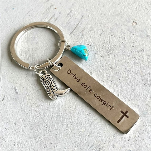 Western Style Metal Keychain Textured Key Fob Rustic Cowboy Accessory