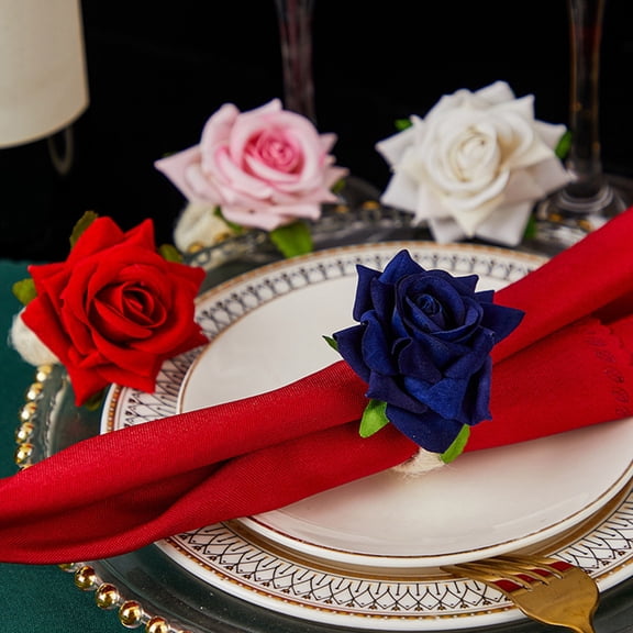 Western Style Napkin Cling Ring, Rose Napkin Holder for Table Setting Thanksgiving, Family Gathering Hostess Gift, Decorative Napkin Ring for Mantel Display and Seasonal Celebration Akmoler