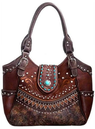 Ornamental Western Damask Print Leather Tote Bag