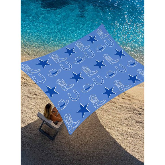 Western Style Sun Shade Sail 8' x 10', Country Blue Horseshoe Boots Cowboy Hat Stars Rectangle Outdoor Sunshade Canopy, Waterproof UV Block Patio Covers for Garden Yard Beach