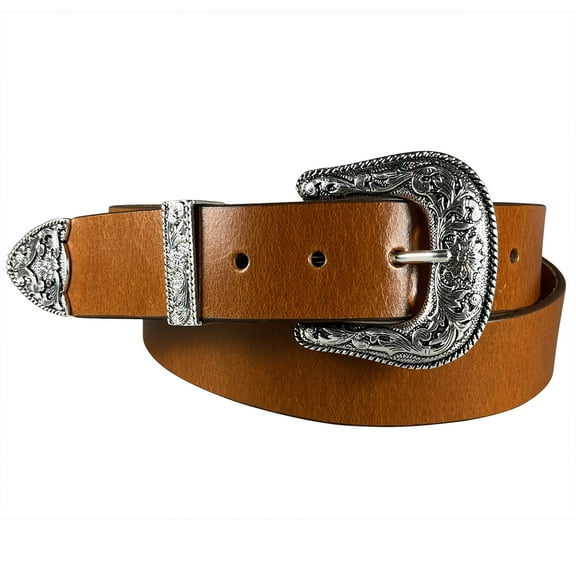 Western Style Tan Leather Belt 1.5" (38mm) wide (32)